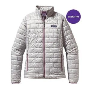 Patagonia Nano Puff Jacket womens small blush zipper details silver